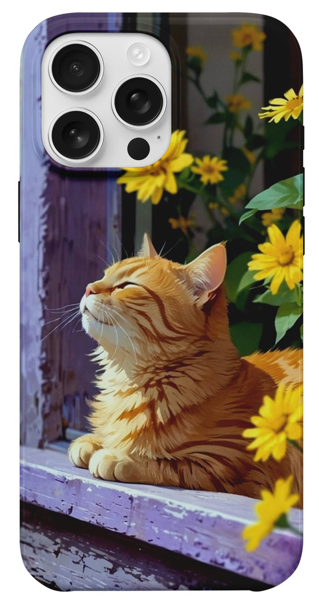 Sarı Çiçekler ve Kedi Telefon Kılıfı