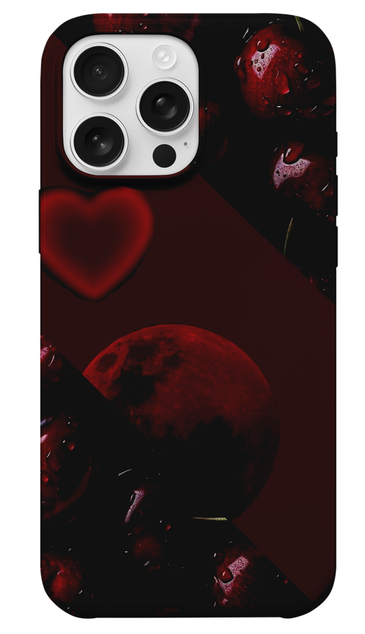 Kızıl Kiraz ve Kalp Desenli Telefon Kılıfı -