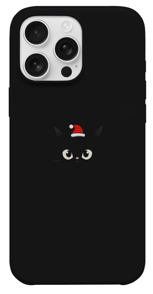 Noel Şapkalı Kara Kedi Telefon Kılıfı