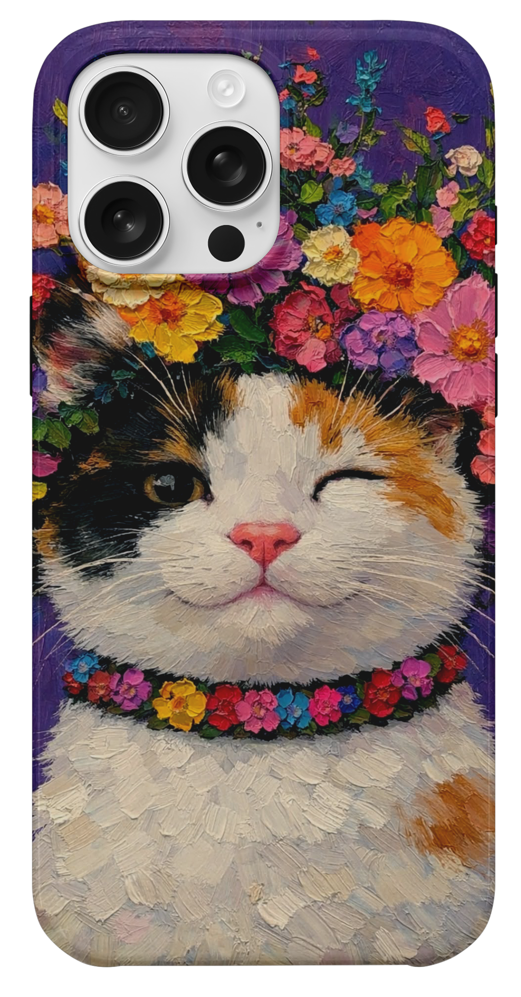 Çiçekli Kedi Yağlıboya Telefon Kılıfı
