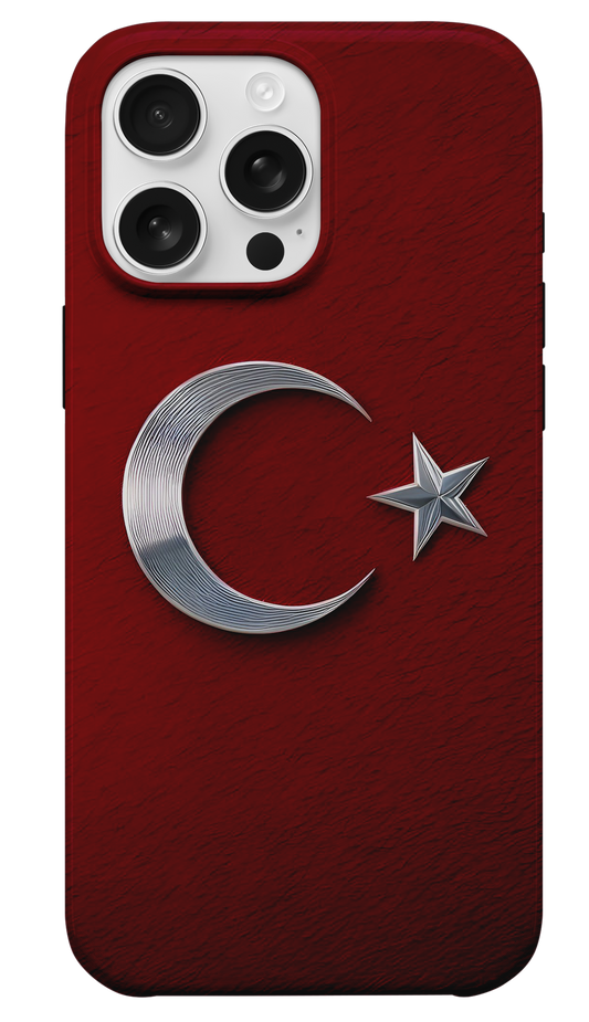 Türkiye Bayrağı Tasarımlı Telefon Kılıfı - Metalik Ay Yıldız Koruma