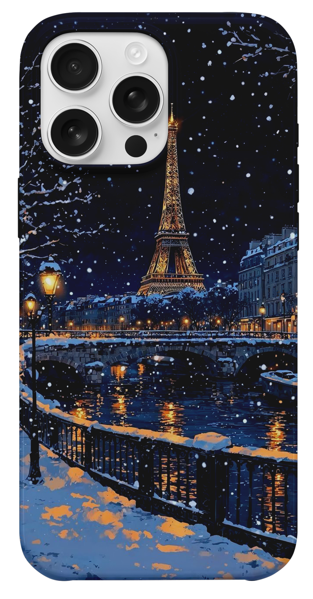 Karlı Paris Eyfel Kulesi Gece Manzarası Telefon Kılıfı