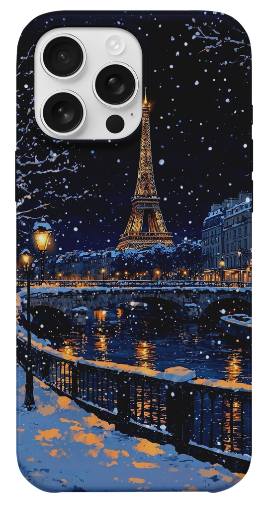 Karlı Paris Eyfel Kulesi Gece Manzarası Telefon Kılıfı