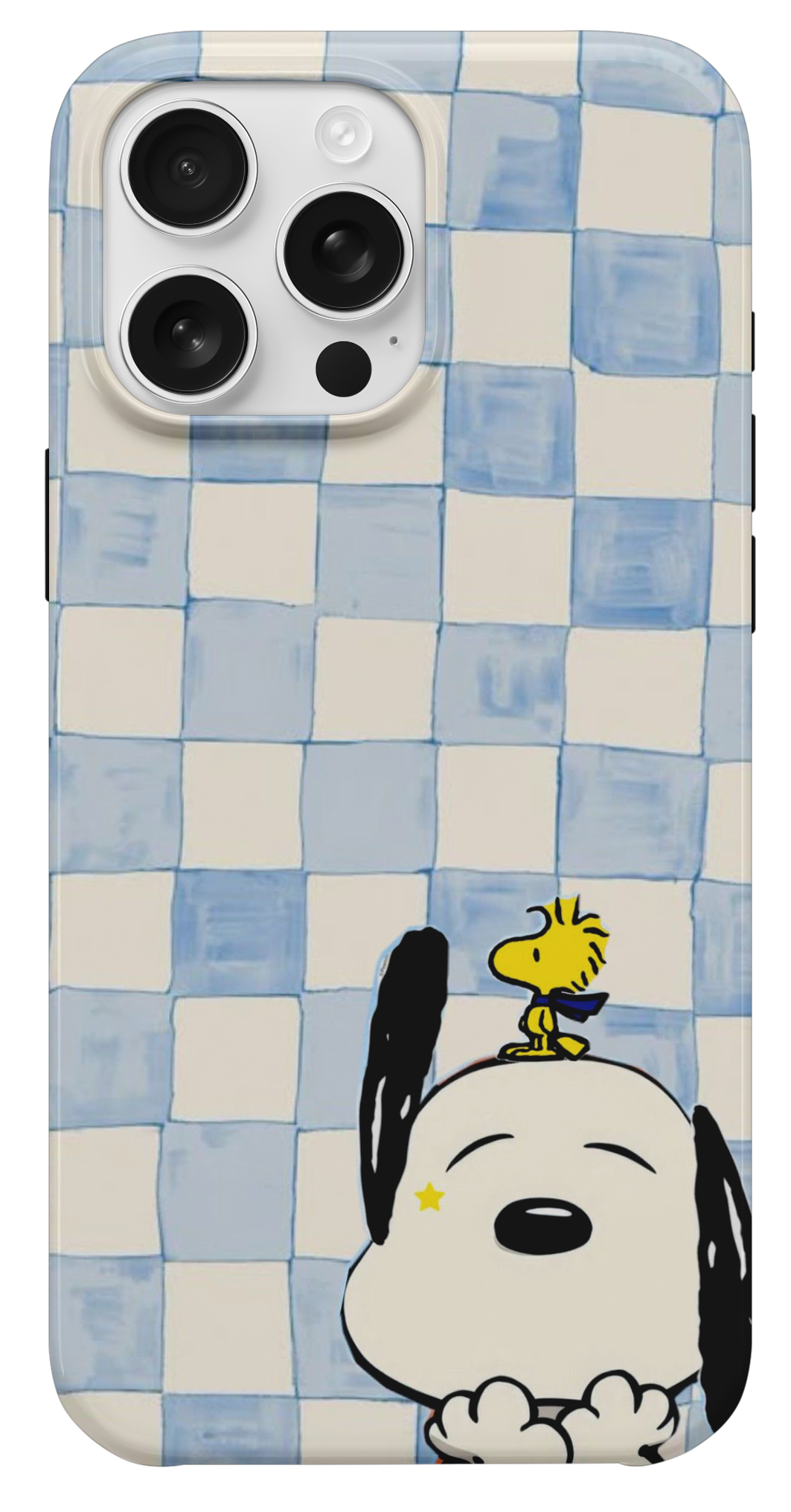 Snoopy ve Woodstock Damalı Mavi Beyaz Telefon Kılıfı