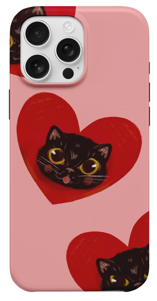 Kalpli Sevimli Kedi Telefon Kılıfı