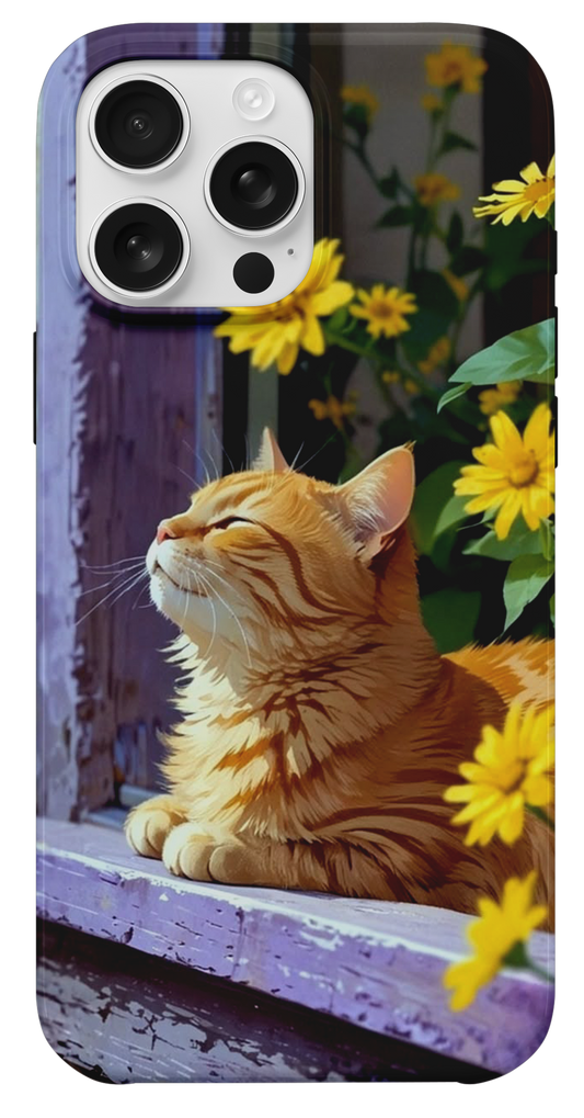 Sarı Çiçekler ve Kedi Telefon Kılıfı