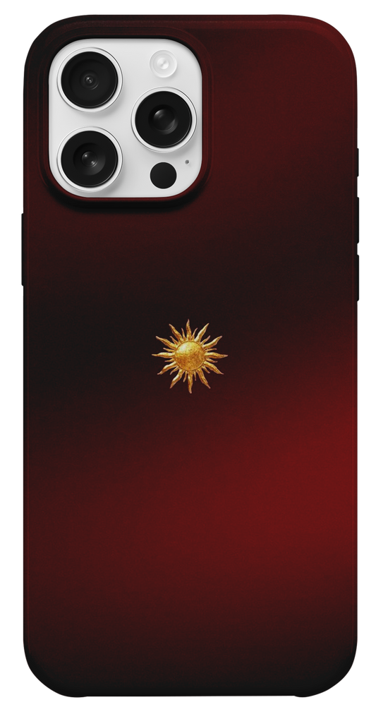 Altın Güneş Figürlü Bordo Telefon Kılıfı